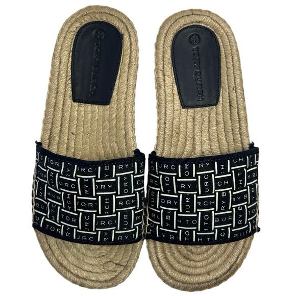 Tory Burch Shoes - TORY BURCH logo Ribbon Espadrille Slide Shoes  Size 6